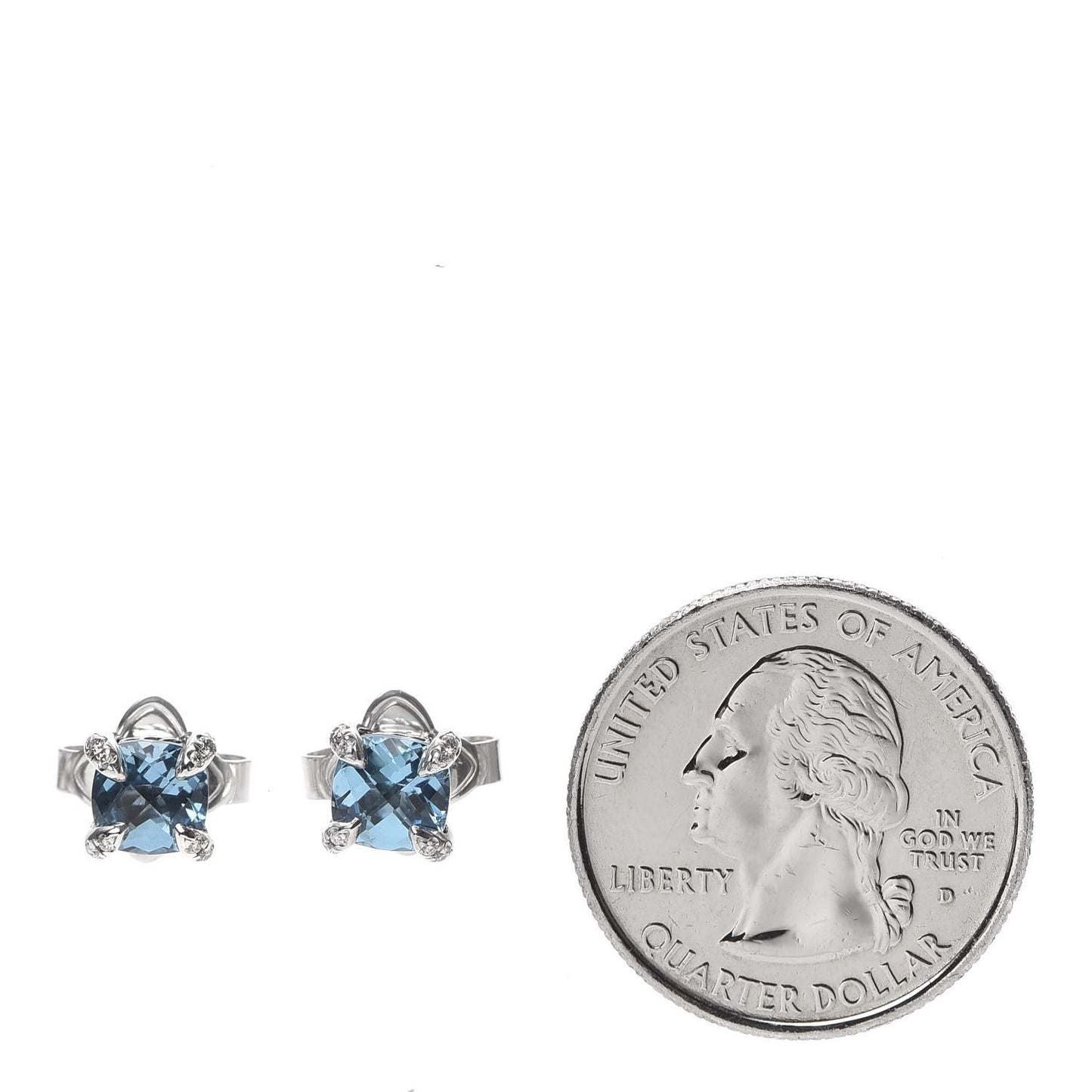 Sterling Silver Diamond Blue Topaz 6mm Chatelaine Earrings