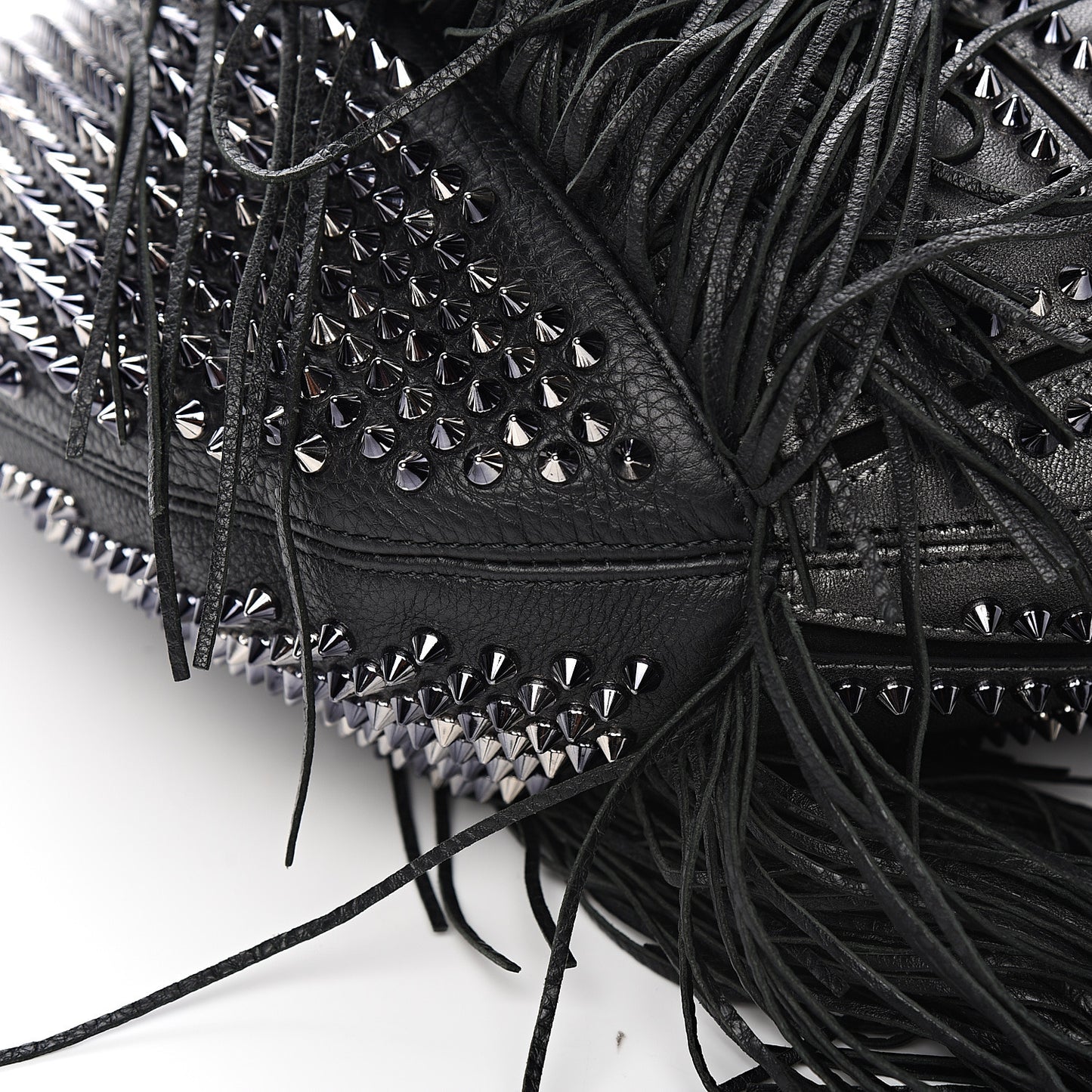 Metallic Sheepskin Spikes Fringed Lucky L Hobo Anthracite