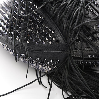 Christian Louboutin Metallic Sheepskin Spikes Fringed Lucky L Hobo Anthracite 6 of 8