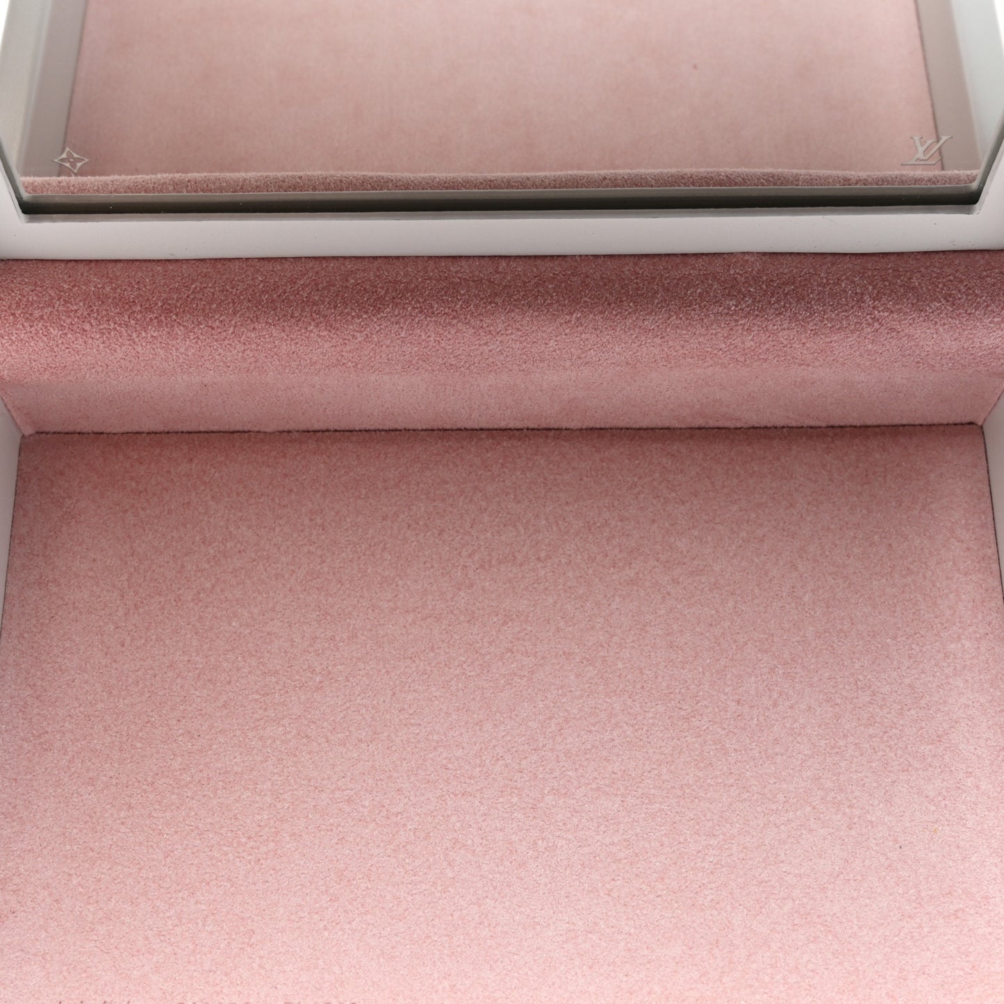 Calfskin Mirror Monogram Etched Jewelry Box Trunksu White