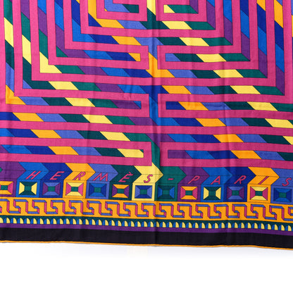 Hermes Cashmere Silk Le Fil D'Ariane Shawl 140 Jaune Violet Vert 1 of 5
