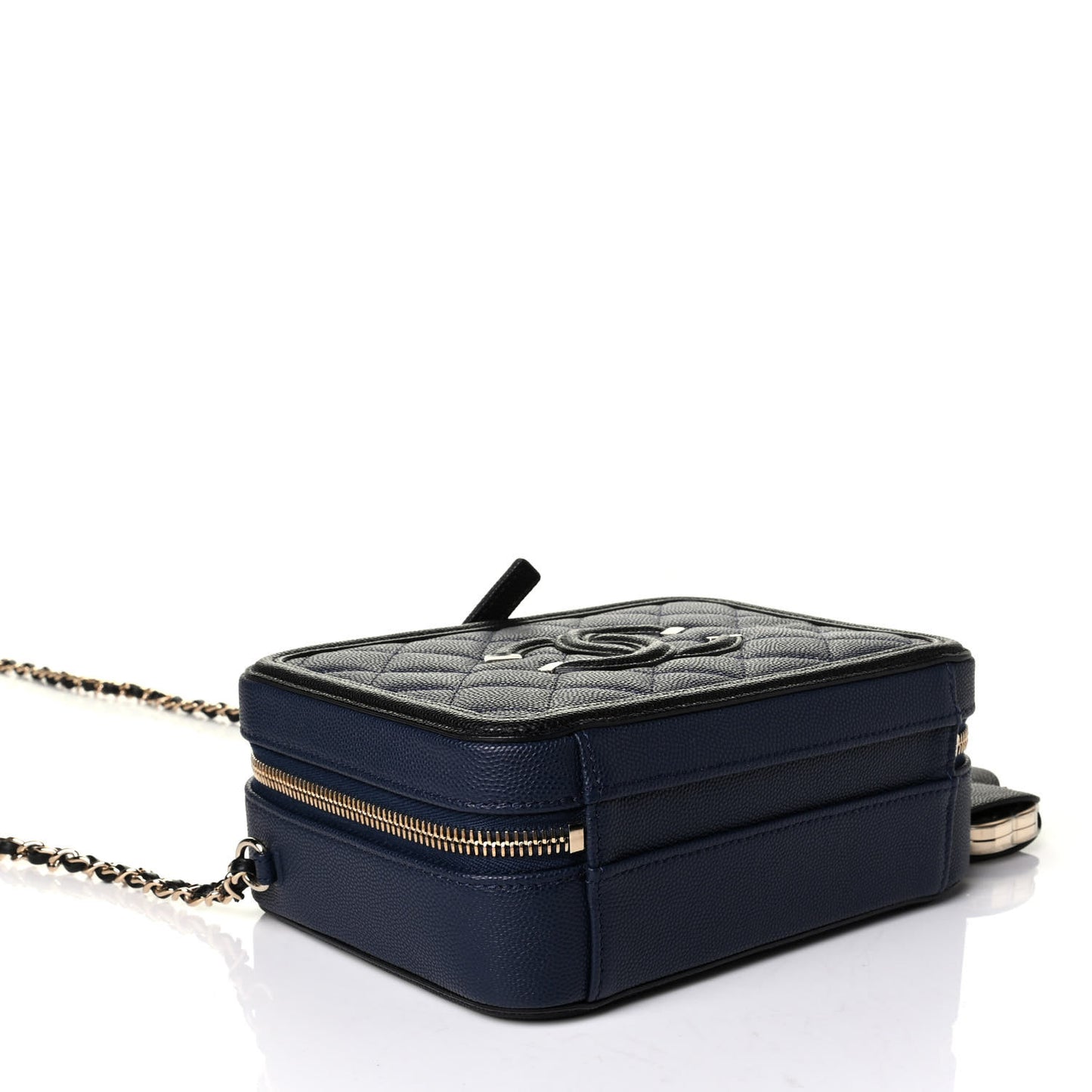 Caviar Quilted Small CC Filigree Vanity Case Navy Black