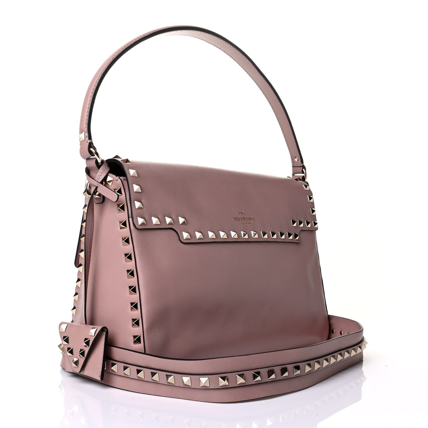 Vitello Rockstud Top Handle Shoulder Bag Poudre