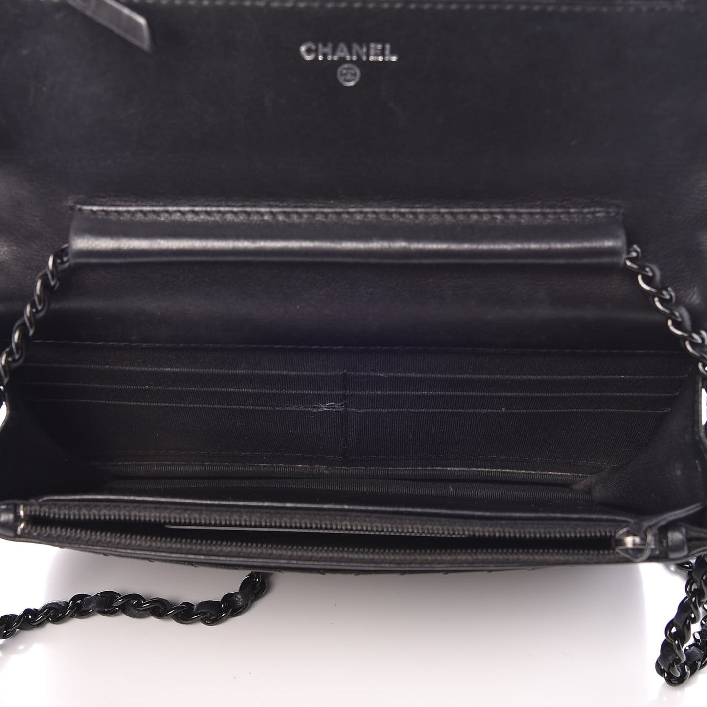Lambskin Chevron Quilted Wallet On Chain WOC So Black