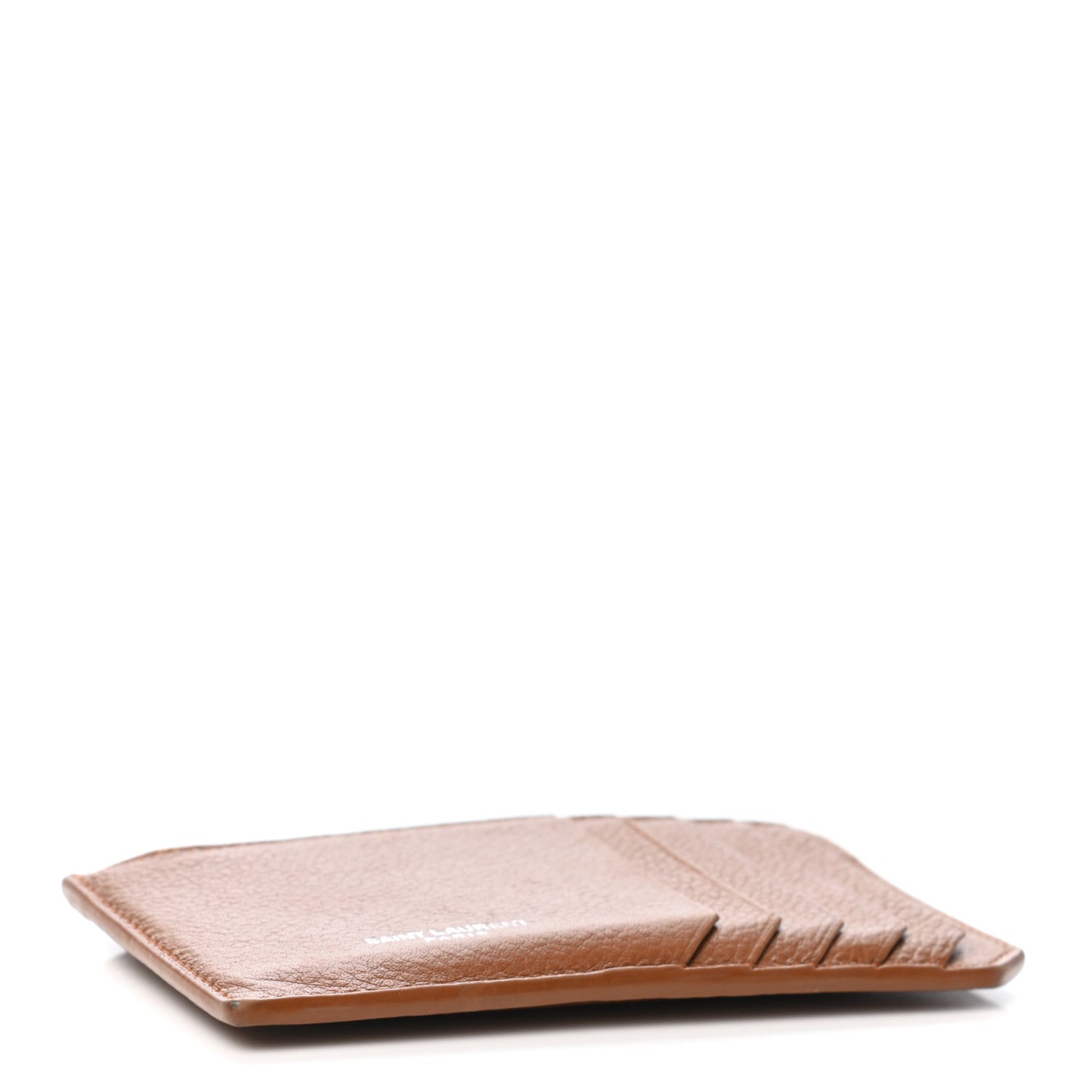 Grained Calfskin 5 Fragments Zip Pouch Card Holder Brown Gold