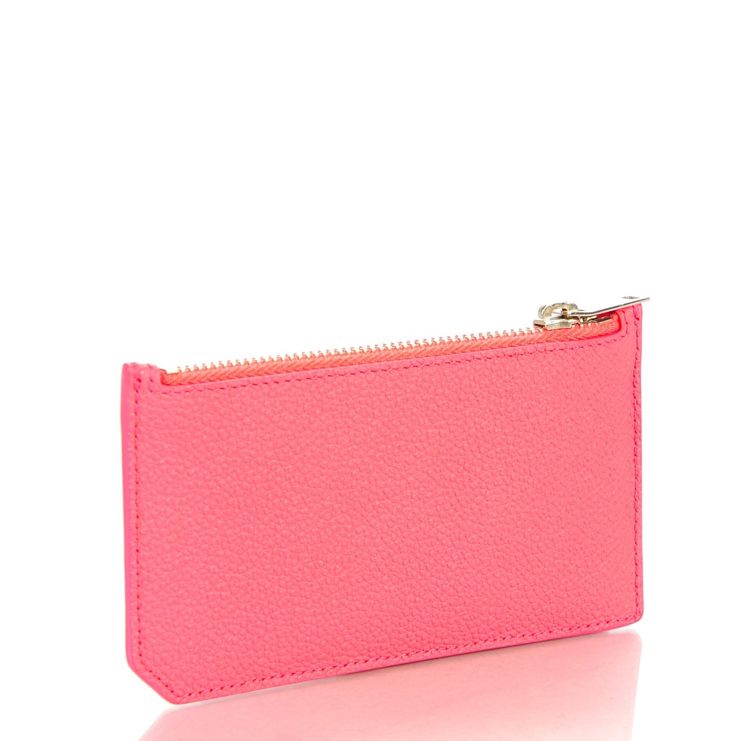 Grained Calfskin 5 Fragments Zip Pouch Card Holder Rose Clair