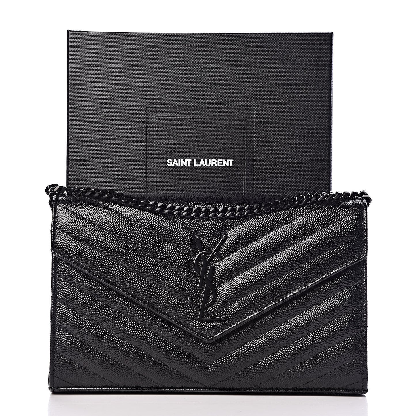 Grain De Poudre Matelasse Chevron Monogram Chain Wallet Black