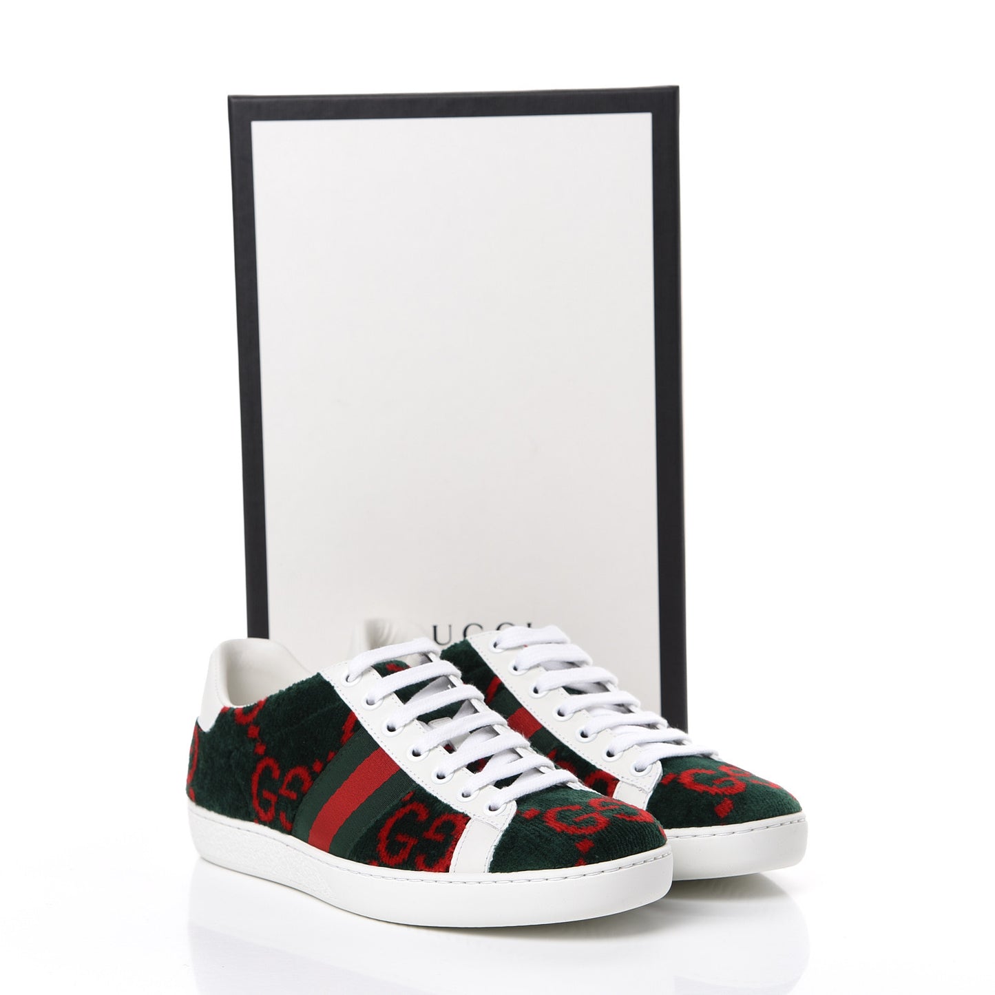 Terry Cloth GG Monogram Web Womens Ace Sneakers 35.5 Green Red