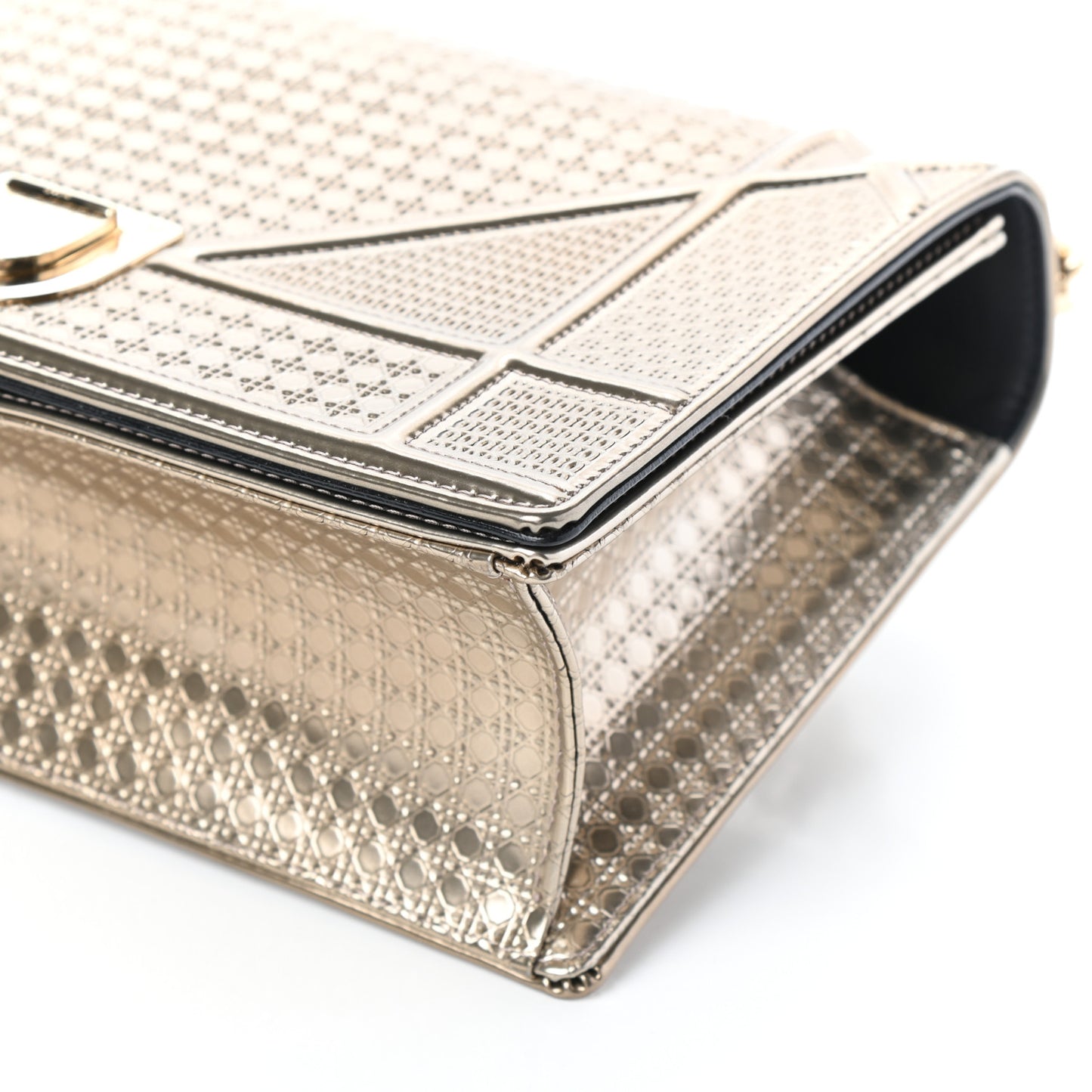 Metallic Patent Micro-Cannage Medium Diorama Flap Bag Gold