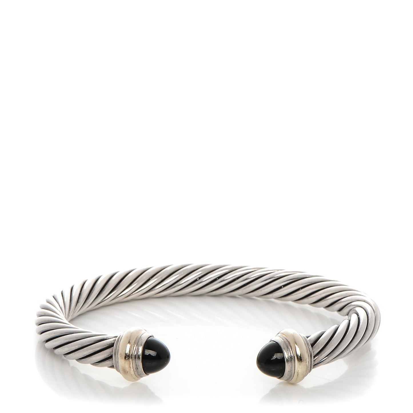 Sterling Silver 14K Yellow Gold Black Onyx 7mm Cable Classics Bracelet