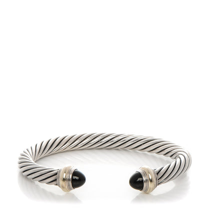 David Yurman Sterling Silver 14K Yellow Gold Black Onyx 7mm Cable Classics Bracelet 1 of 4