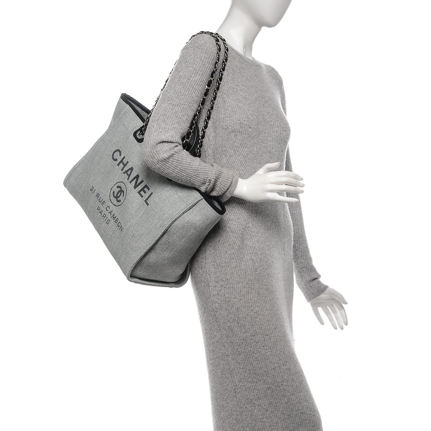 Chanel Canvas Large Deauville Tote Grey 2 of 7