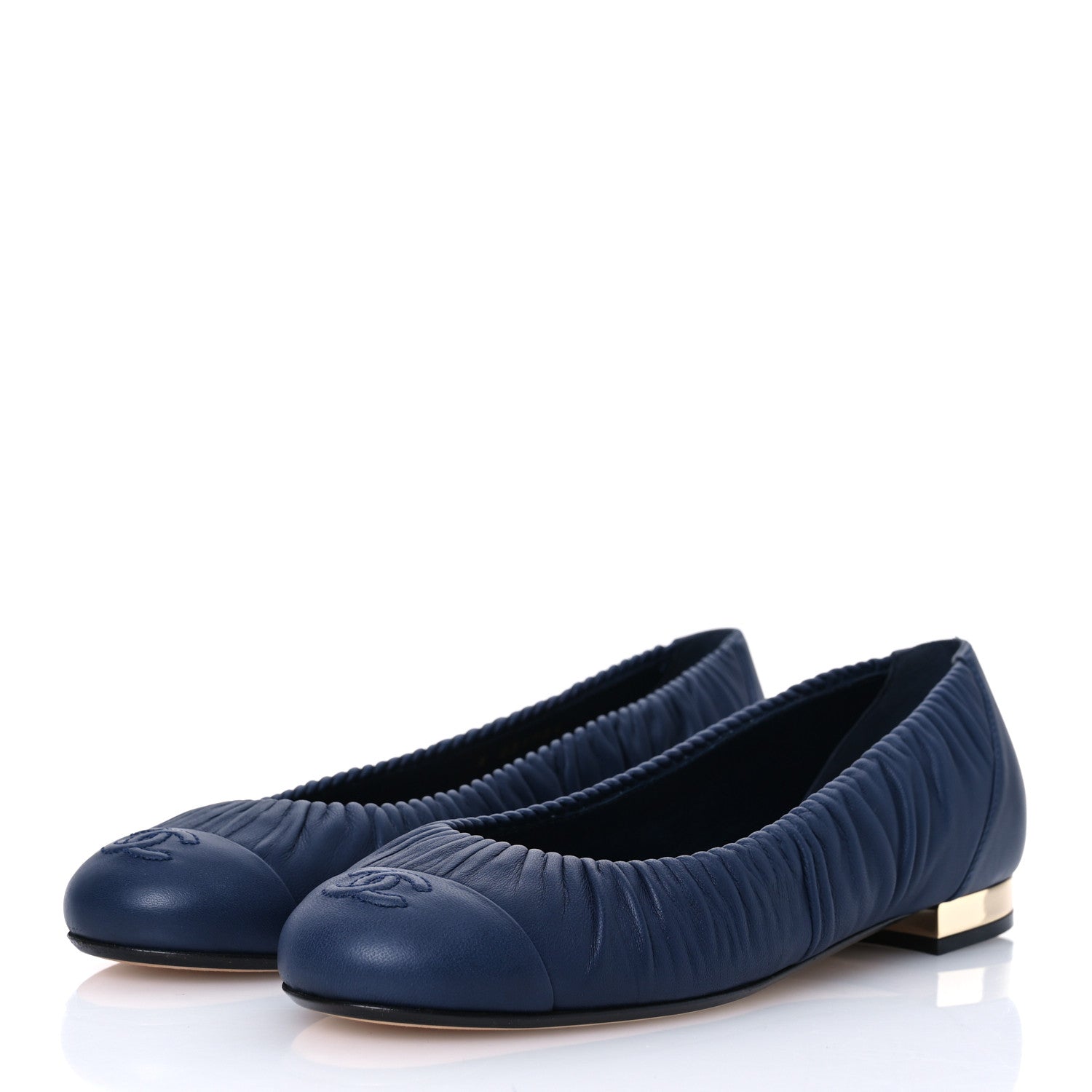 Chanel Lambskin Ruched CC Cap Toe Ballerina Flats 39.5 Navy Blue 4 of 10