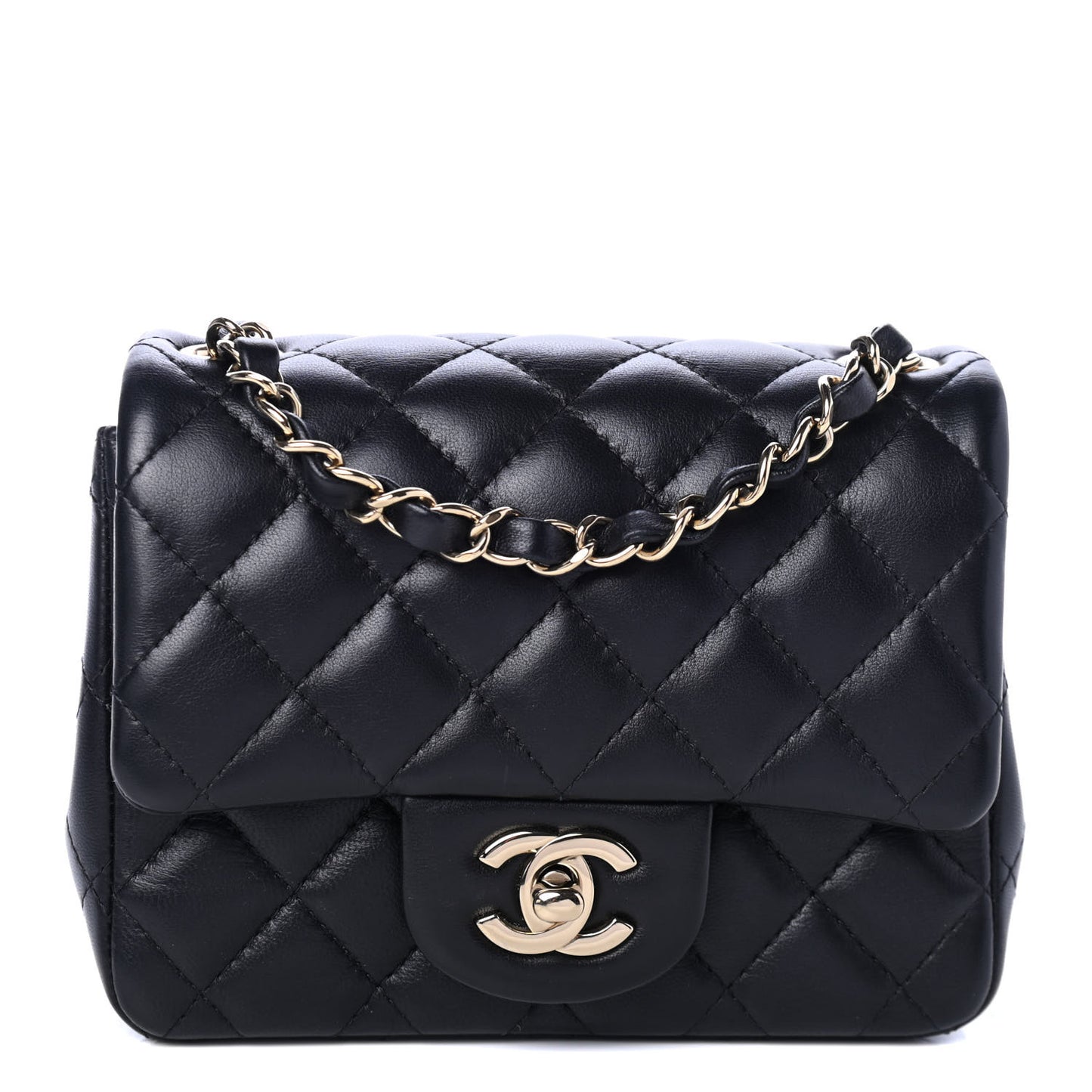 Lambskin Quilted Mini Square Flap Black