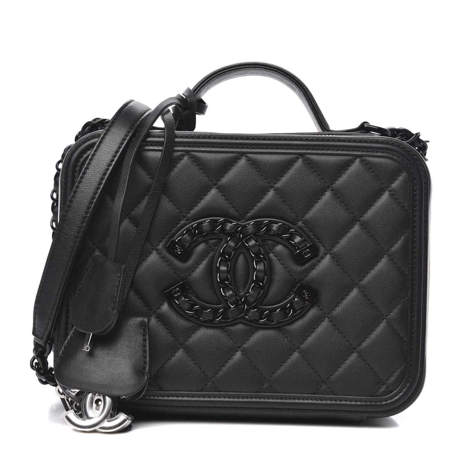 Calfskin Quilted Medium CC Filigree Vanity Case Black