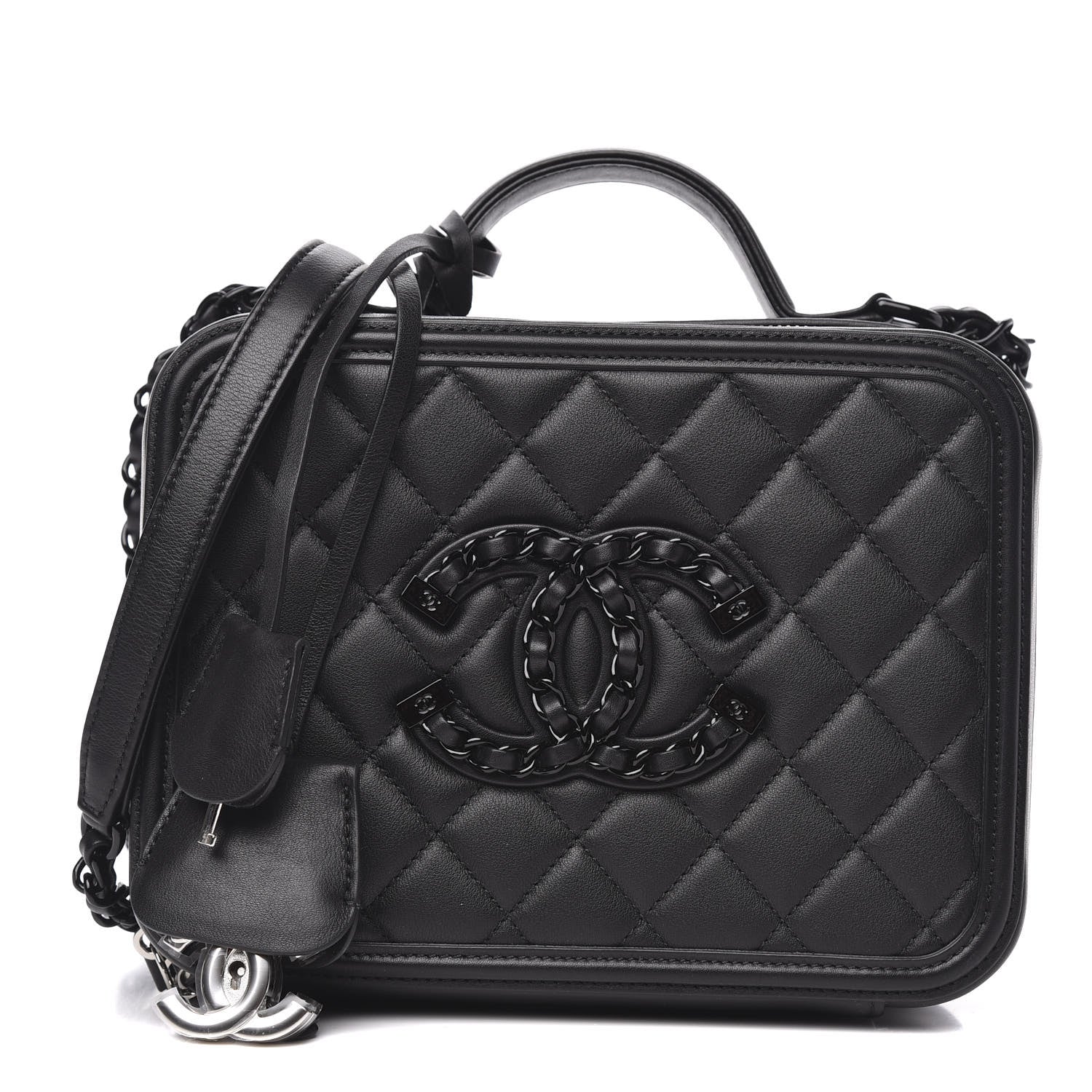 Chanel Calfskin Quilted Medium CC Filigree Vanity Case Black 1 of 11
