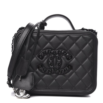 Chanel Calfskin Quilted Medium CC Filigree Vanity Case Black 1 of 11
