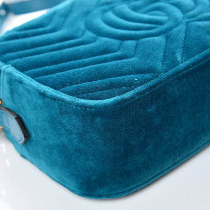 Gucci Velvet Matelasse Small GG Marmont Chain Shoulder Bag Pavone Cyan 11 of 12
