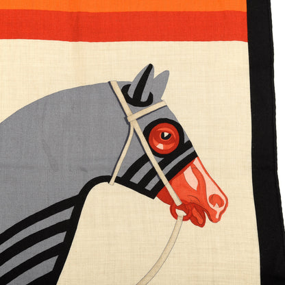 Hermes Cashmere Silk Cheval A La Couverture Shawl 140 Naturel Rouge Brique 2 of 4