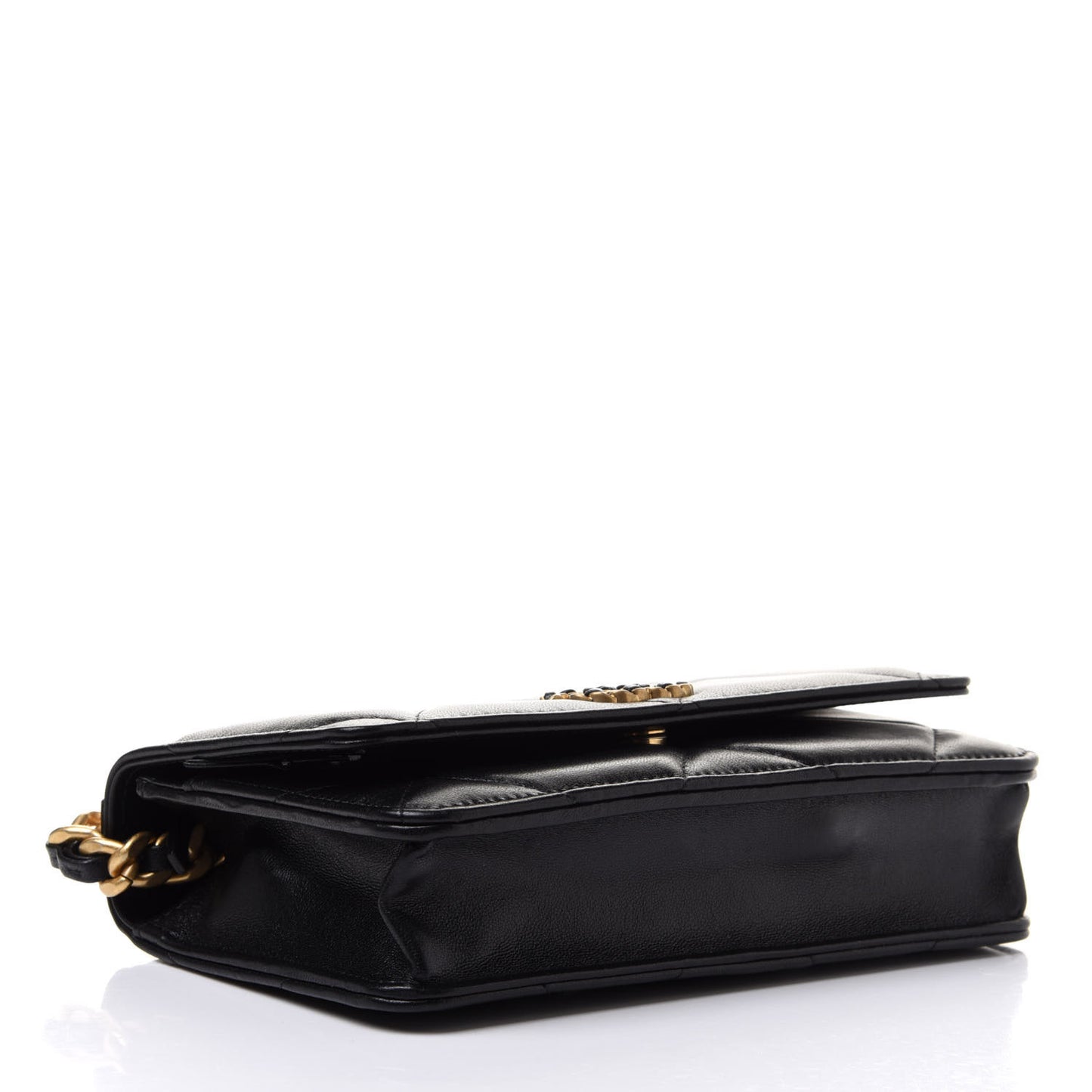 Goatskin Quilted Chanel 19 Wallet On Chain WOC Black