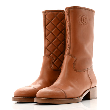 Chanel Calfskin CC Logo Mid Calf Boots 37 Caramel 3 of 12
