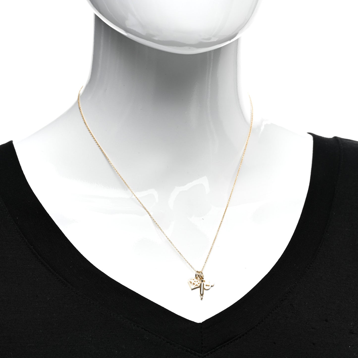 18K Yellow Gold 3 Charm Pendant Necklace