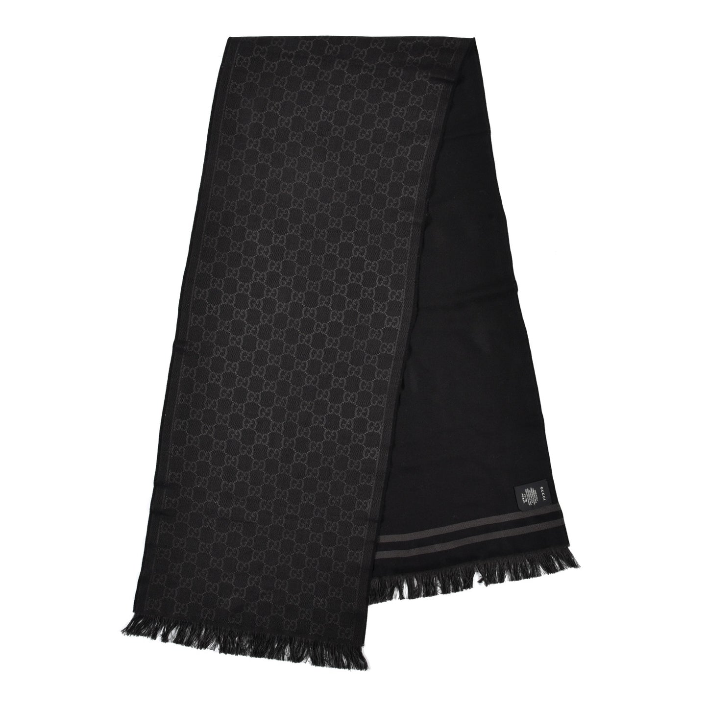 Wool GG Monogram Arliss Fringe Scarf Anthracite Black