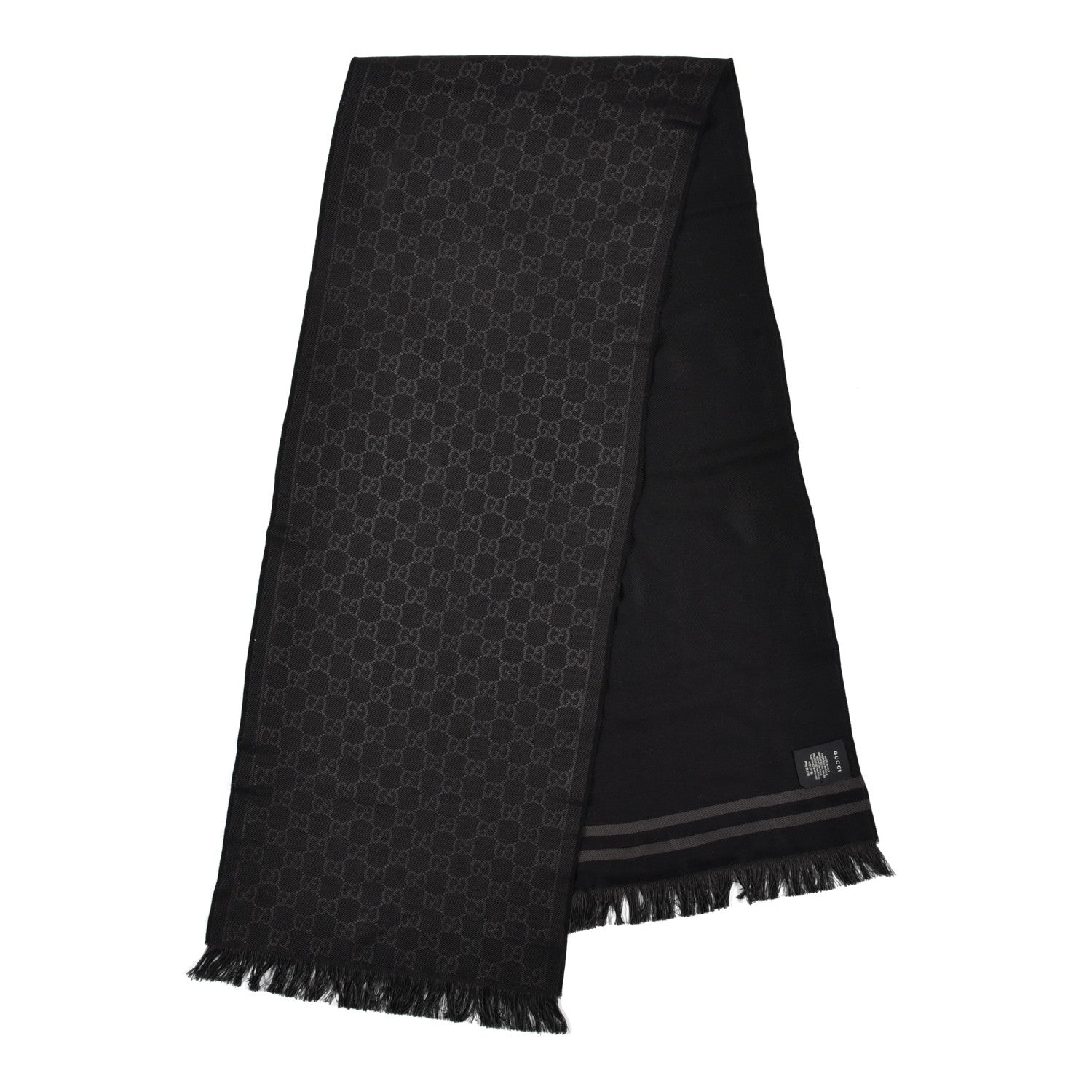 Gucci Wool GG Monogram Arliss Fringe Scarf Anthracite Black 2 of 4