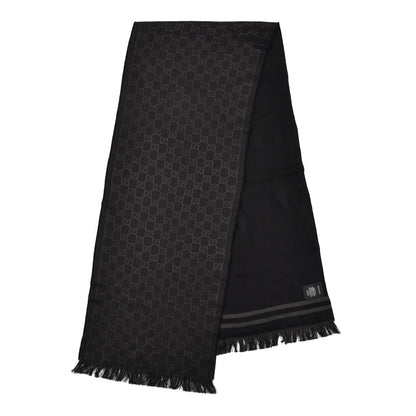 Gucci Wool GG Monogram Arliss Fringe Scarf Anthracite Black 2 of 4