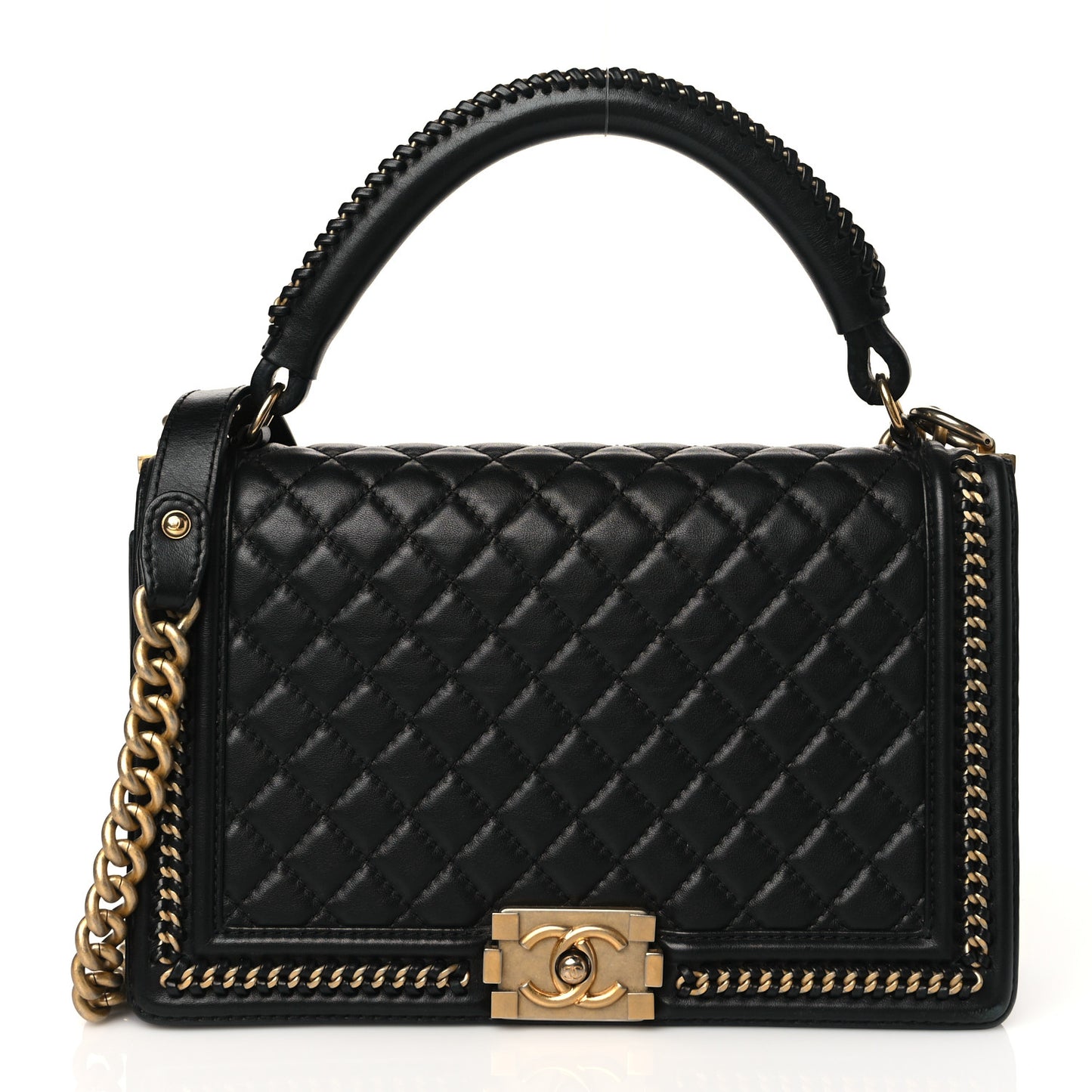 Calfskin Quilted New Medium Boy Top Handle Flap Black