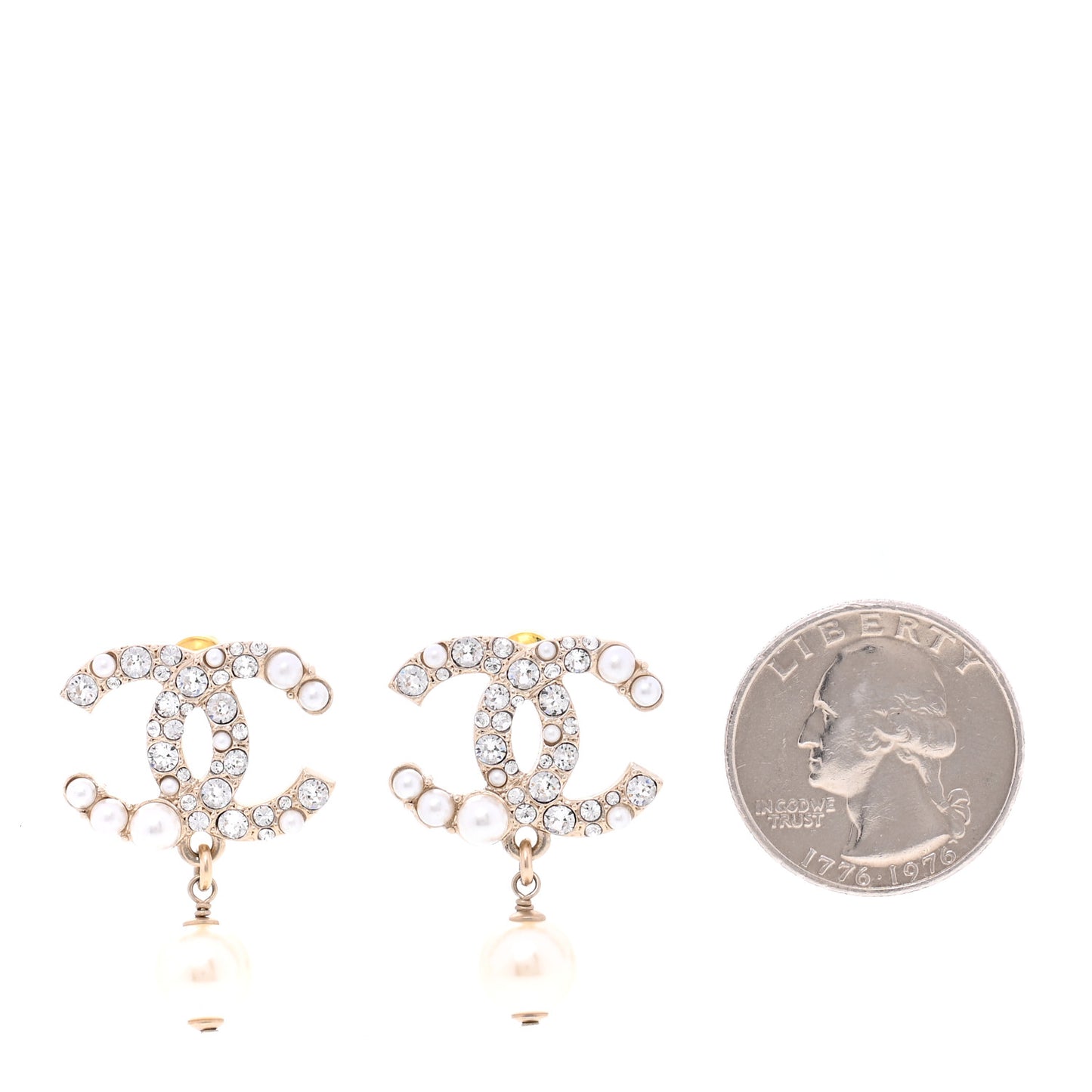 Crystal Pearl CC Drop Earrings Gold