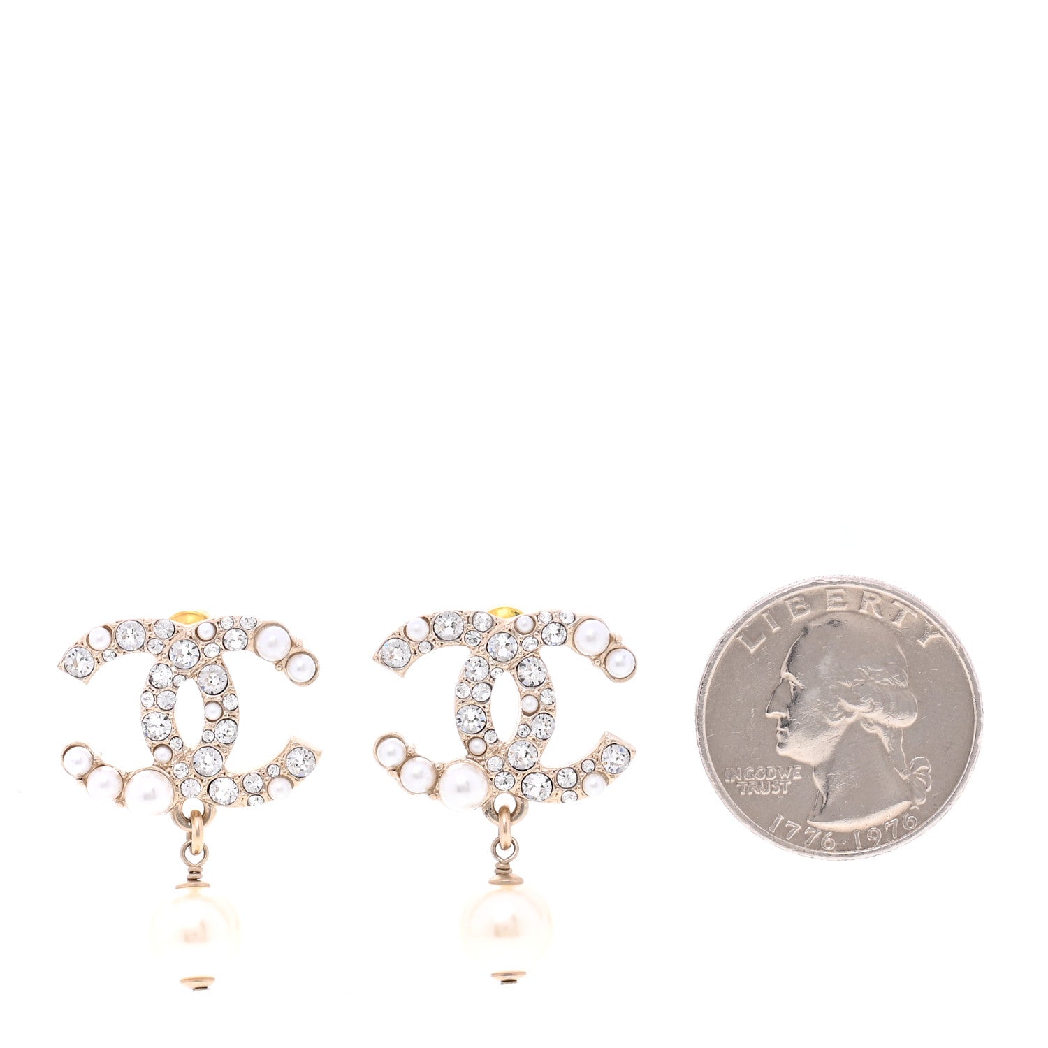 Chanel Crystal Pearl CC Drop Earrings Gold 2 of 4