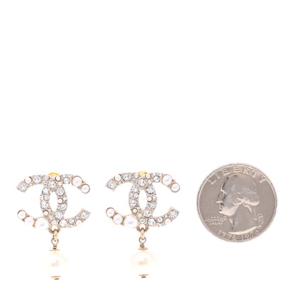 Chanel Crystal Pearl CC Drop Earrings Gold 2 of 4