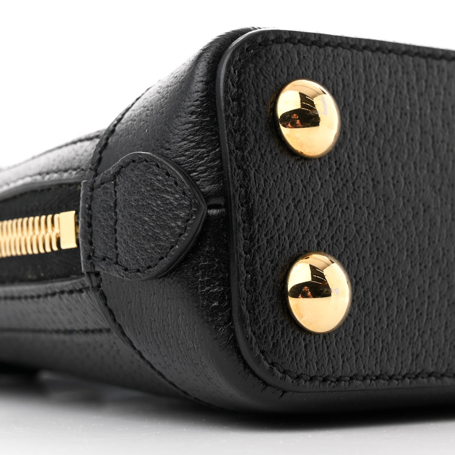 Gucci X ADIDAS Textured Dollar Calfskin Web Trefoil Mini Horsebit 1955 Top Handle Bag Black Off White 9 of 10
