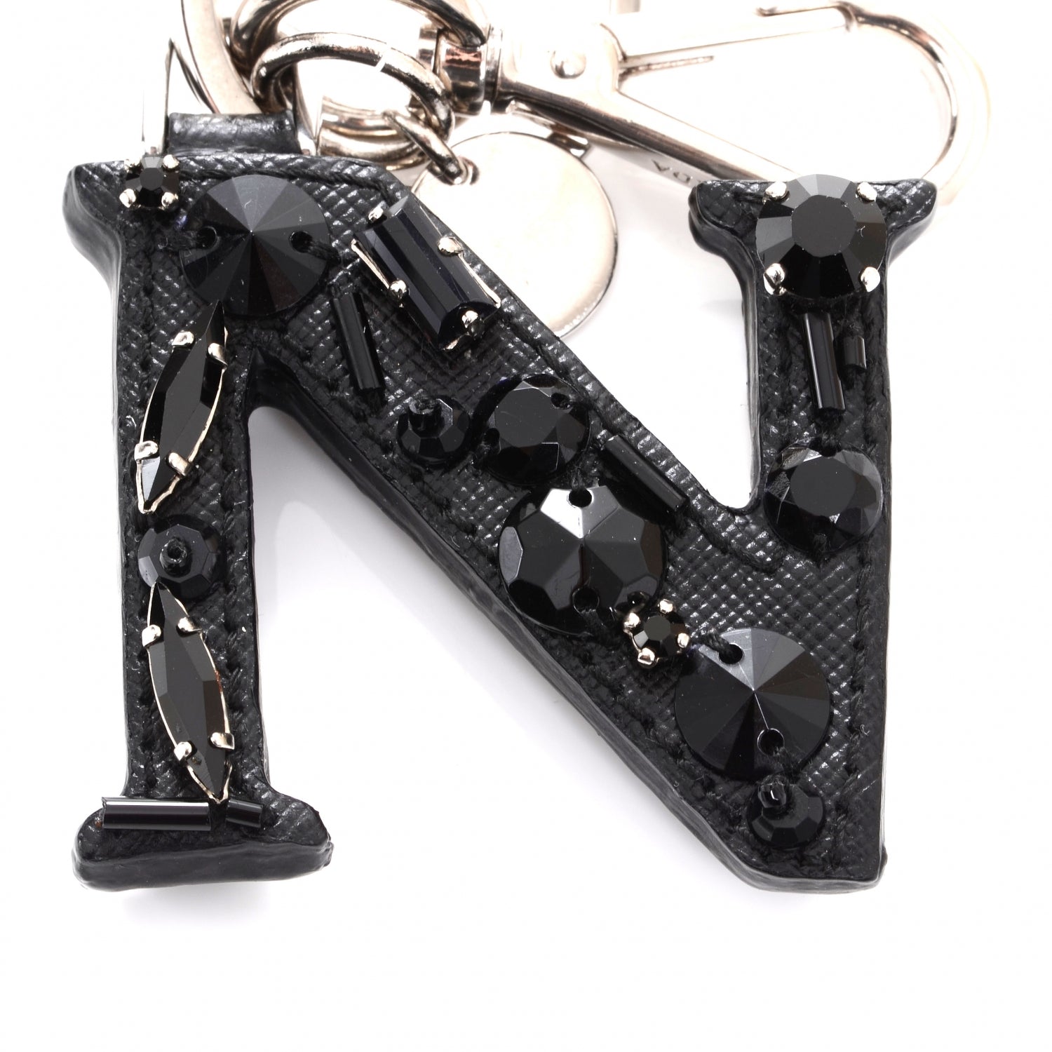 Prada Saffiano Crystal Letter N Key Chain Black 3 of 3