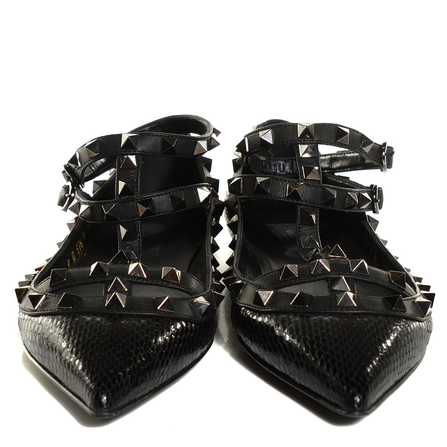Valentino Garavani Ayers Snakeskin Rockstud Cage Ballerina Flats 38.5 Black 2 of 8
