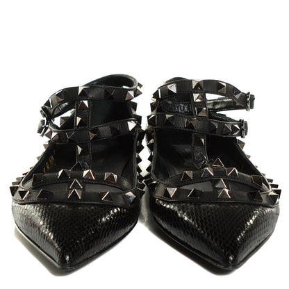Valentino Garavani Ayers Snakeskin Rockstud Cage Ballerina Flats 38.5 Black 2 of 8