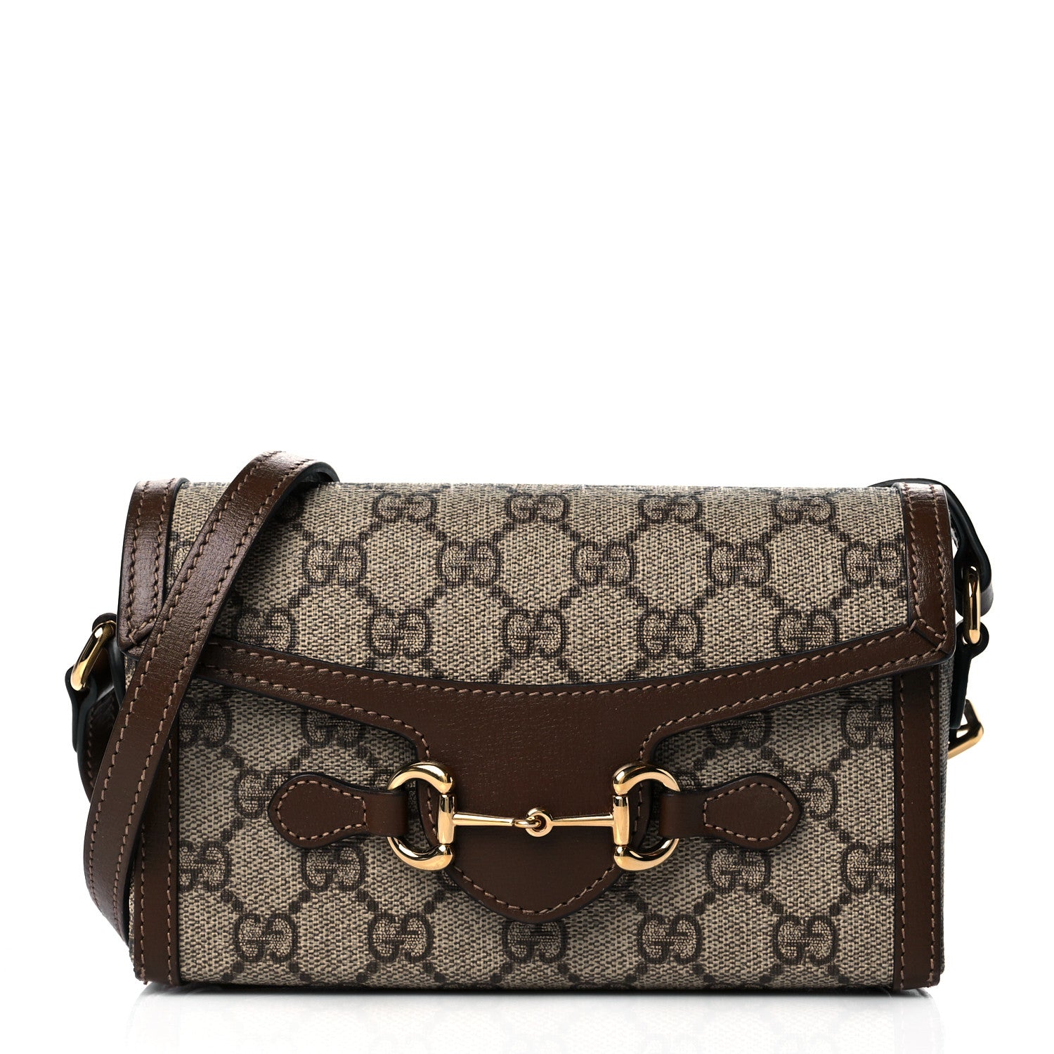 Gucci GG Supreme Monogram Mini Horsebit 1955 Shoulder Bag Beige Brown Sugar 1 of 9