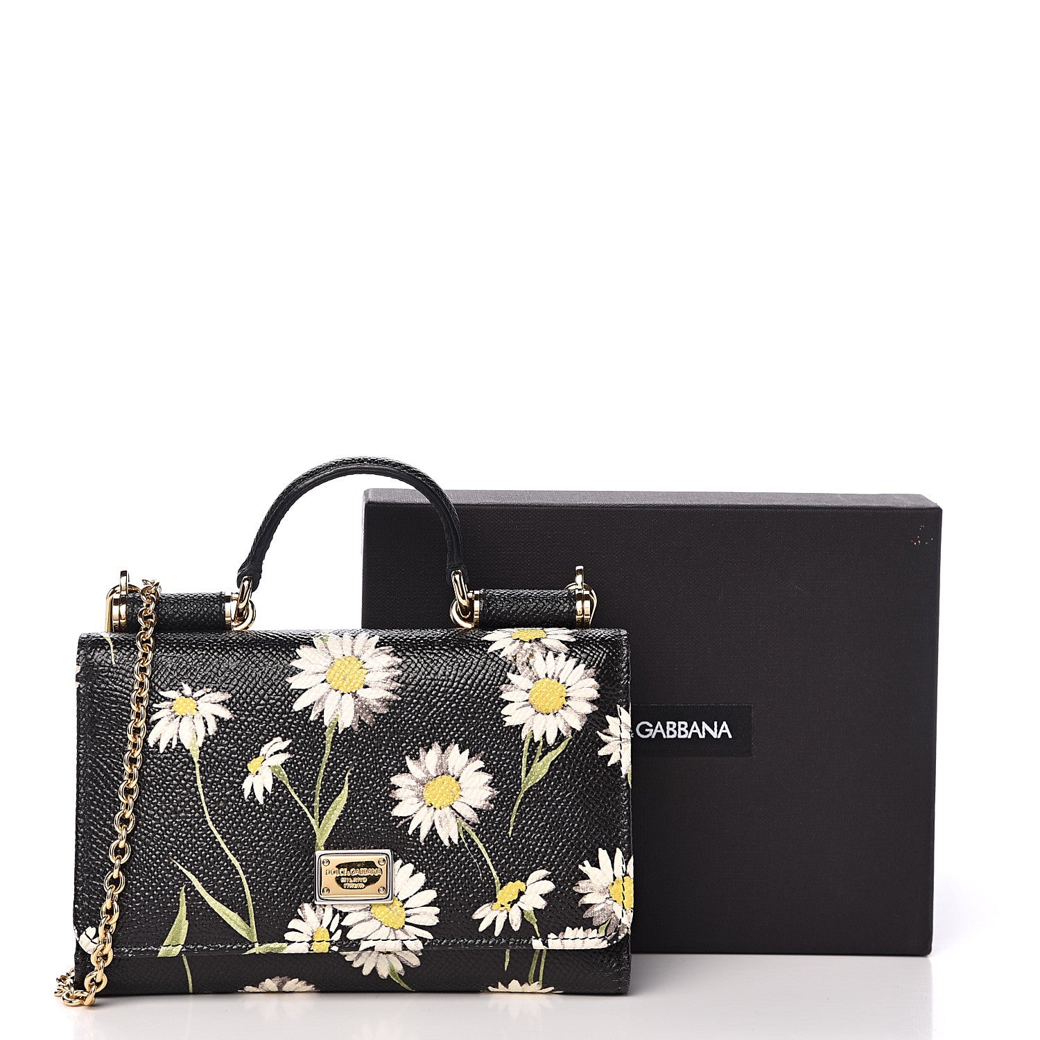 Dolce & Gabbana Dauphine Daisy Print Wallet On Chain Black 10 of 10