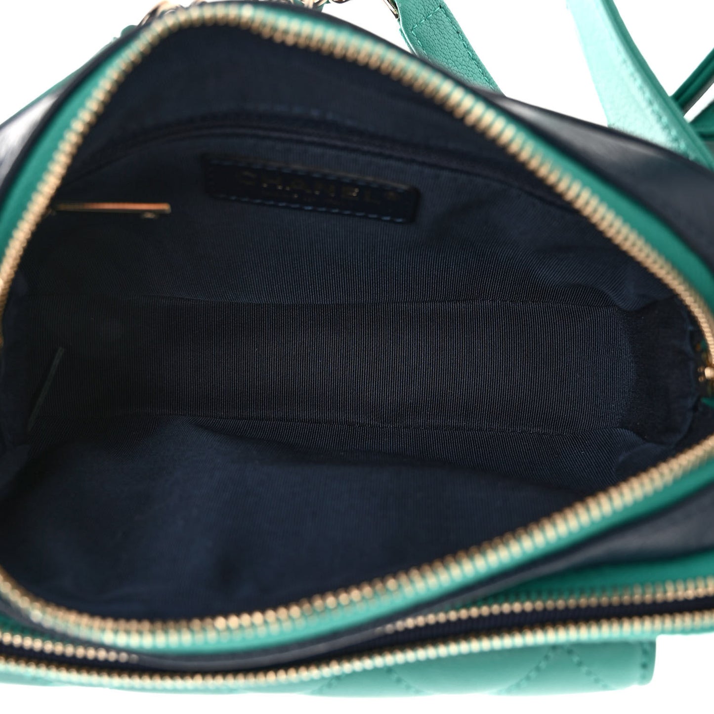 Goatskin Quilted Tri-Color In & Out Waist Bag Navy Turquoise Pink