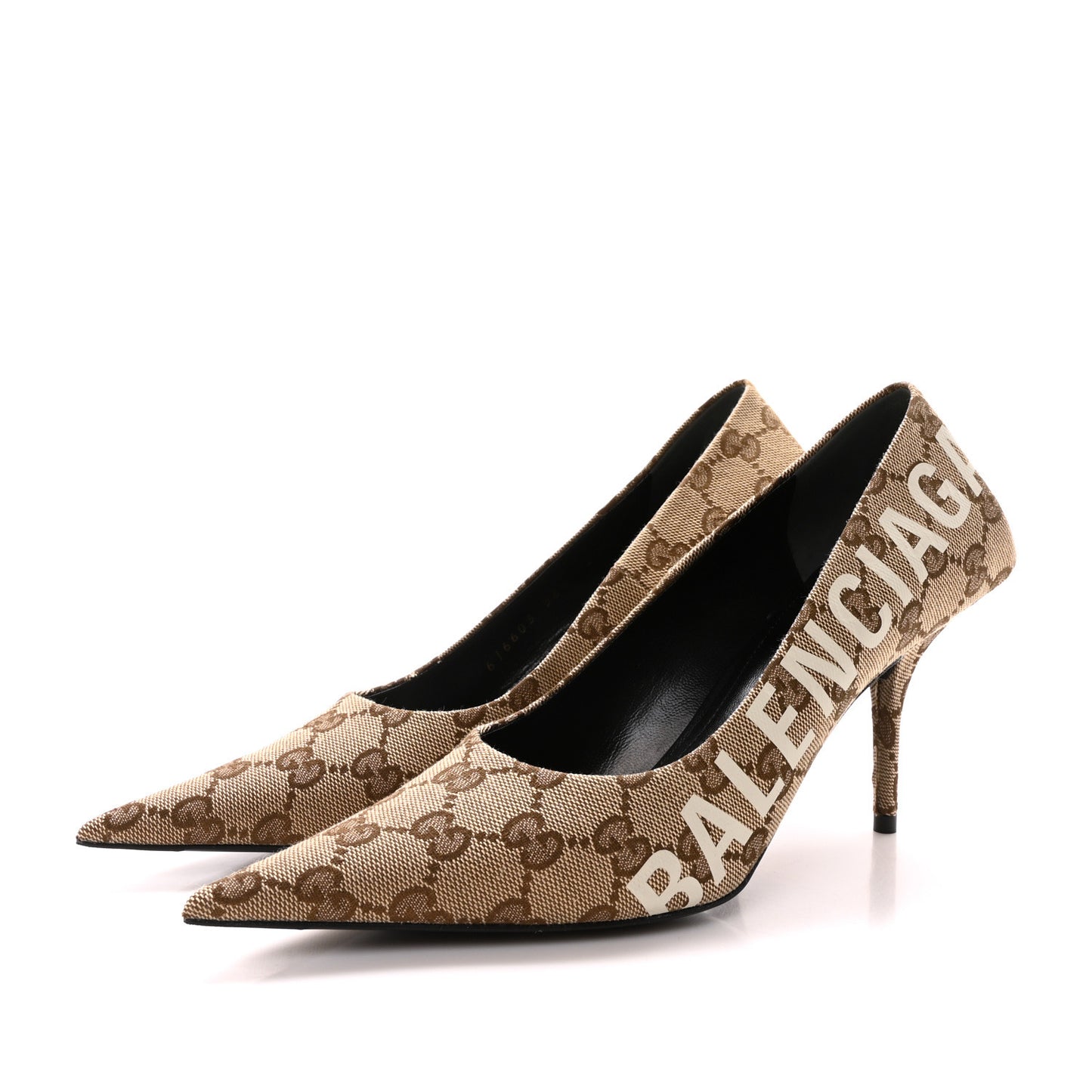 X GUCCI GG Monogram Square Knife 80mm Pumps 36.5 Beige Ebony