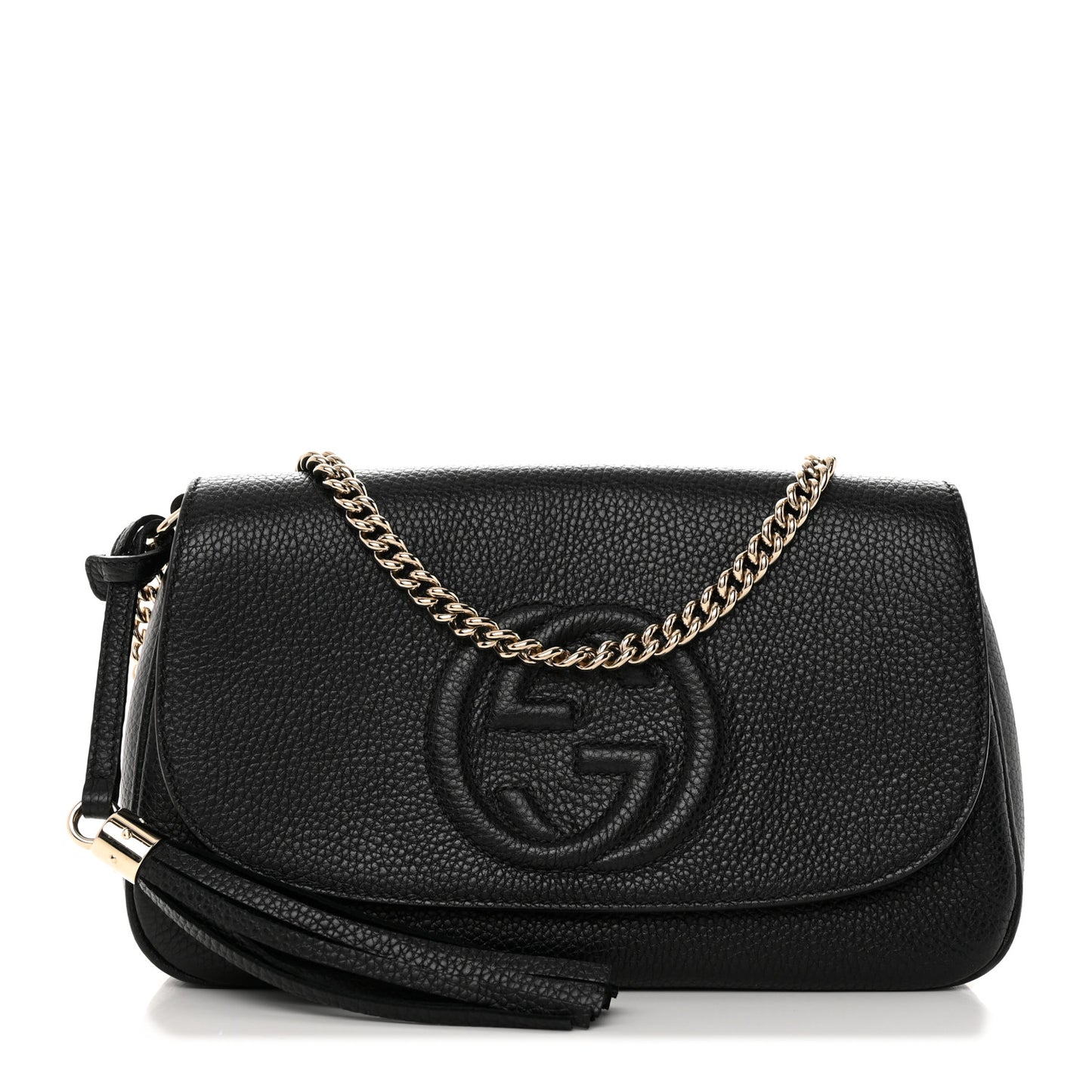 Pebbled Calfskin Medium Soho Flap Crossbody Black