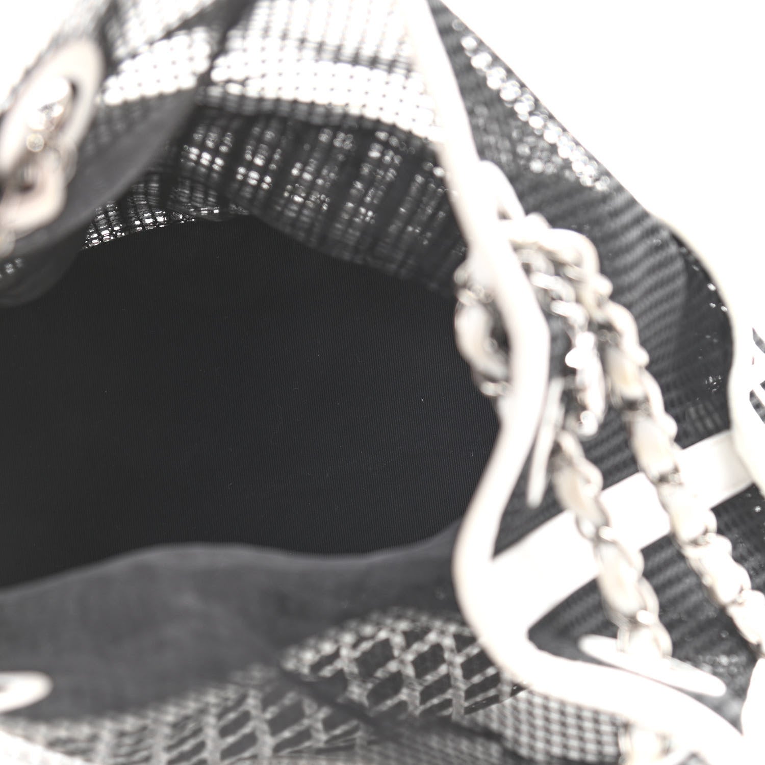 Chanel Calfskin Mesh Chain Bucket Bag Black White 5 of 17
