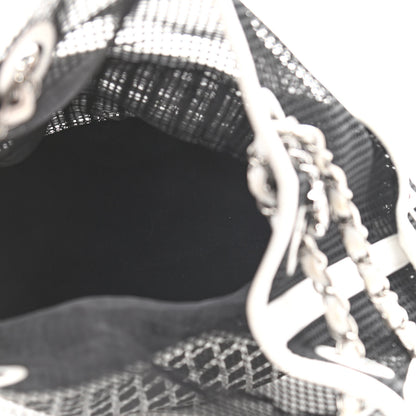 Chanel Calfskin Mesh Chain Bucket Bag Black White 5 of 17