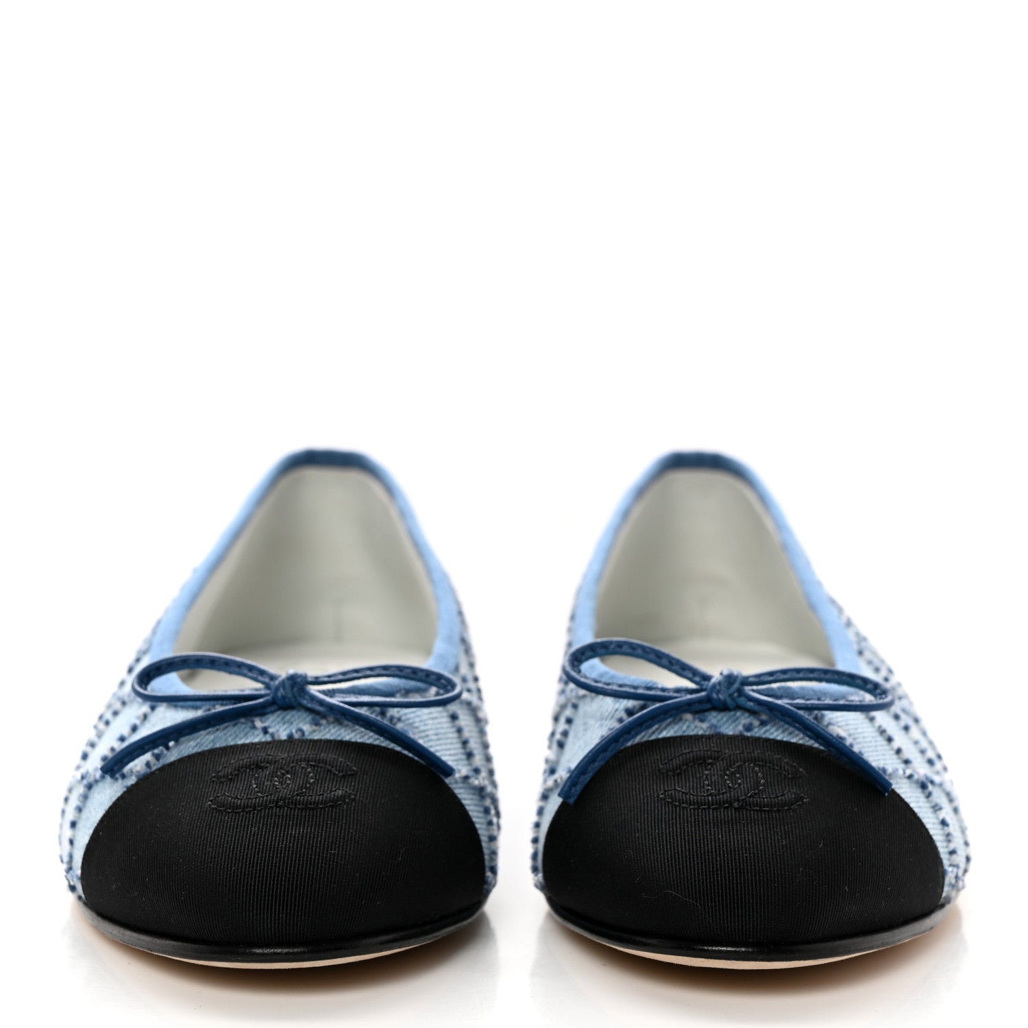 Chanel Denim Embroidered Grosgrain CC Cap Toe Ballerina Flats 39.5 Blue Black 2 of 10