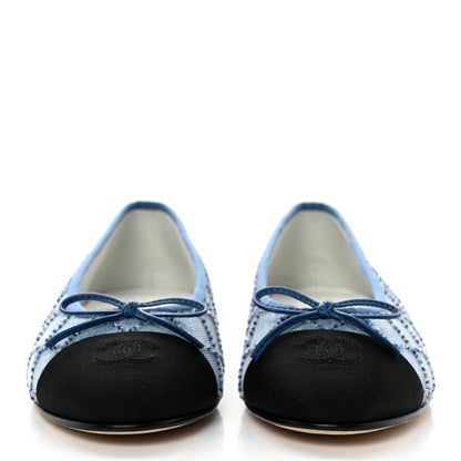 Chanel Denim Embroidered Grosgrain CC Cap Toe Ballerina Flats 39.5 Blue Black 2 of 10