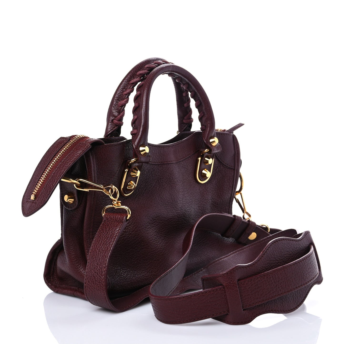 Chevre Gold Metallic Edge Hardware Mini City Bordeaux