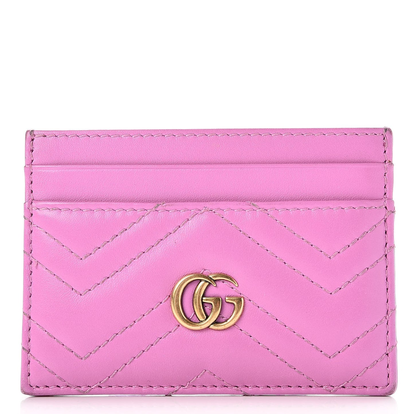 Calfskin Matelasse GG Marmont Card Holder Candy Mousse
