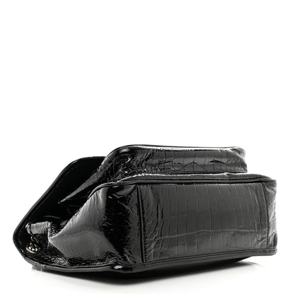 Saint Laurent Patent Crocodile Embossed Lambskin Monogram Medium Niki Chain Satchel Black 4 of 12