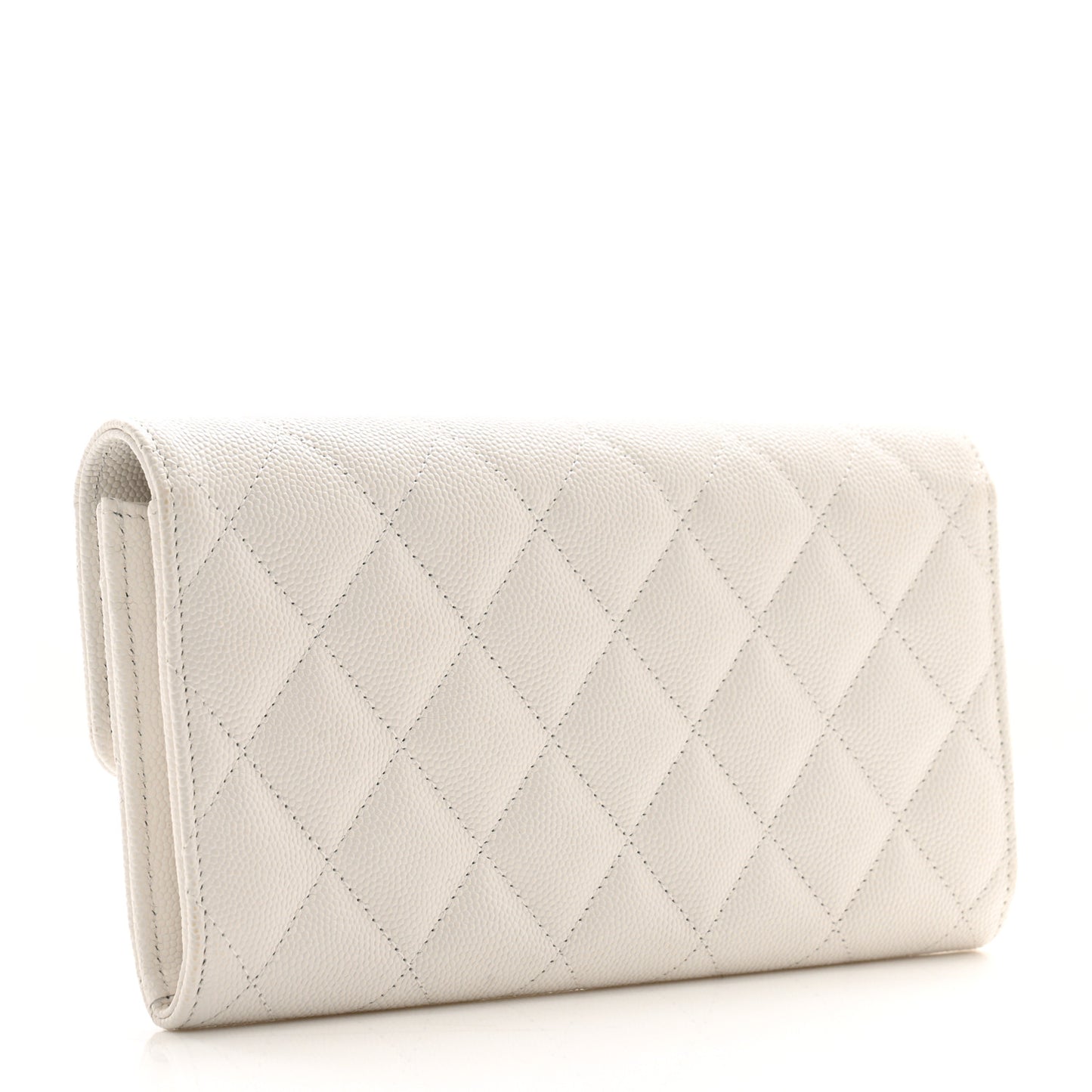 Caviar Quilted Striated CC Large Gusset Flap Wallet White